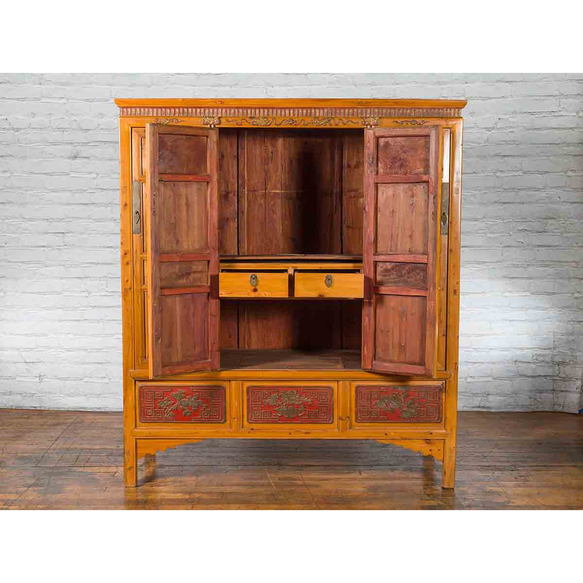 Large Chinese Qing Dynasty 19th Century Cabinet with Hand-Carved and Gilt Panels-8. Asian &amp; Chinese Furniture, Art, Antiques, Vintage Home Décor for sale at FEA Home