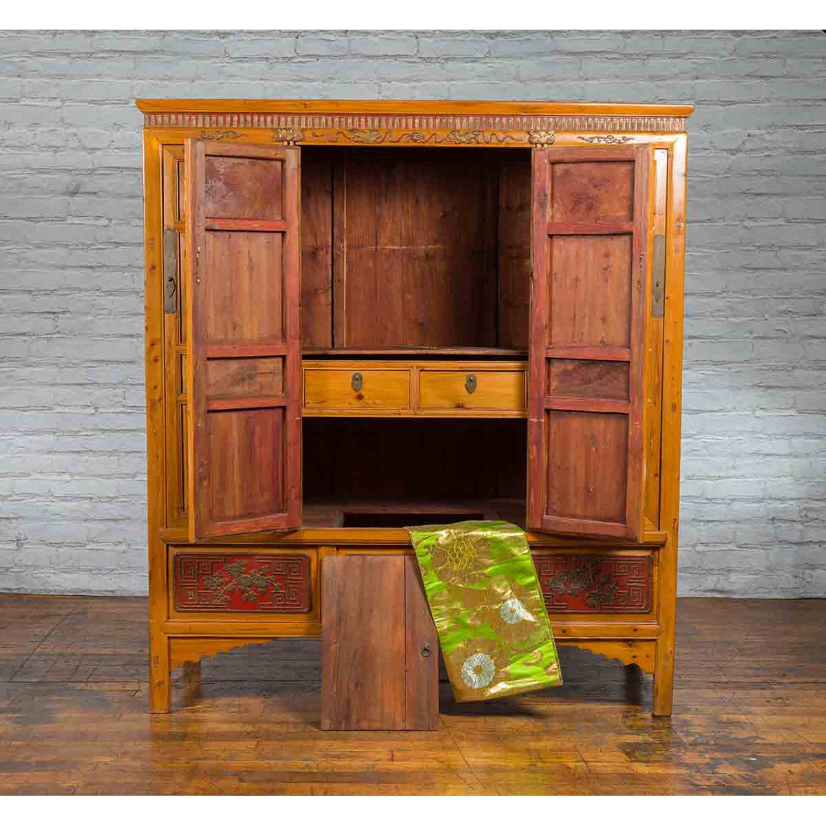 Large Chinese Qing Dynasty 19th Century Cabinet with Hand-Carved and Gilt Panels-5. Asian &amp; Chinese Furniture, Art, Antiques, Vintage Home Décor for sale at FEA Home