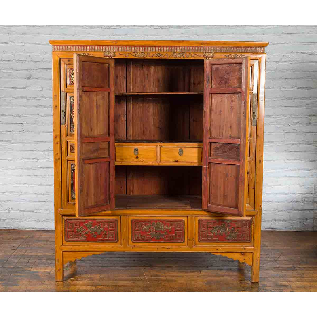 Large Chinese Qing Dynasty 19th Century Cabinet with Hand-Carved and Gilt Panels-9. Asian &amp; Chinese Furniture, Art, Antiques, Vintage Home Décor for sale at FEA Home