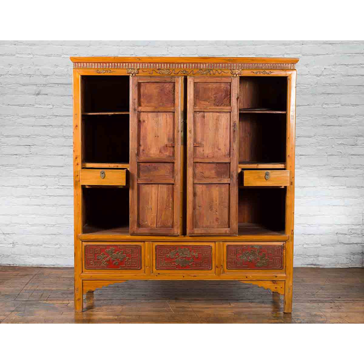 Large Chinese Qing Dynasty 19th Century Cabinet with Hand-Carved and Gilt Panels-4. Asian &amp; Chinese Furniture, Art, Antiques, Vintage Home Décor for sale at FEA Home