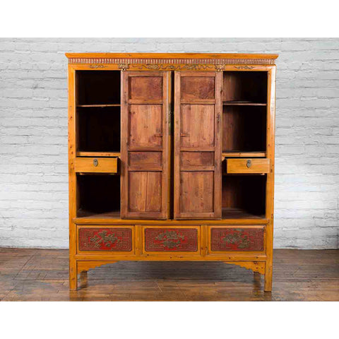 Large Chinese Qing Dynasty 19th Century Cabinet with Hand-Carved and Gilt Panels-YN3856-4. Asian & Chinese Furniture, Art, Antiques, Vintage Home Décor for sale at FEA Home