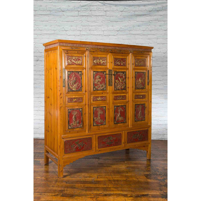 Large Chinese Qing Dynasty 19th Century Cabinet with Hand-Carved and Gilt Panels-YN3856-3. Asian & Chinese Furniture, Art, Antiques, Vintage Home Décor for sale at FEA Home