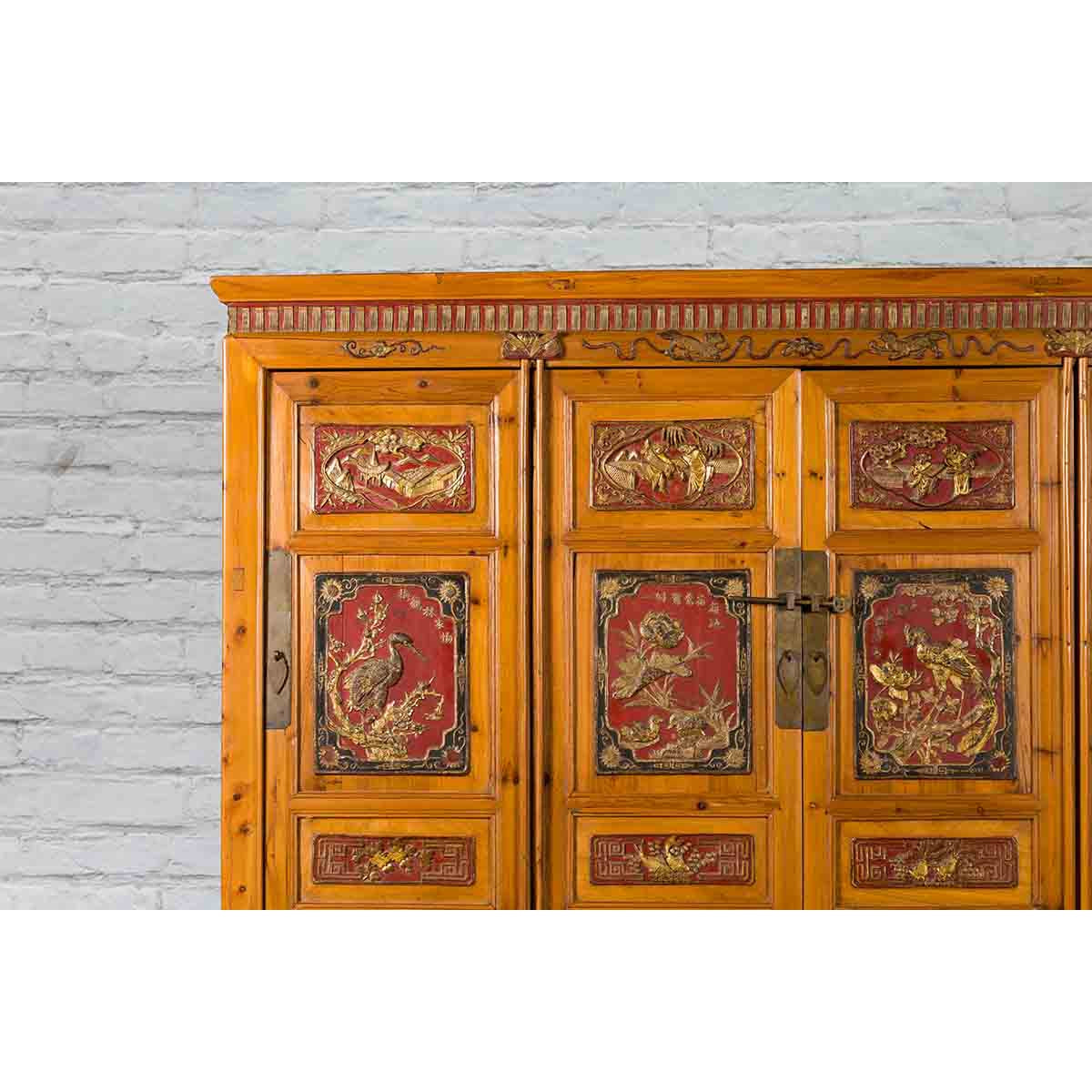 Large Chinese Qing Dynasty 19th Century Cabinet with Hand-Carved and Gilt Panels-10. Asian &amp; Chinese Furniture, Art, Antiques, Vintage Home Décor for sale at FEA Home
