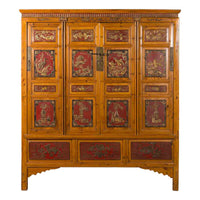 Large Chinese Qing Dynasty 19th Century Cabinet with Hand-Carved and Gilt Panels