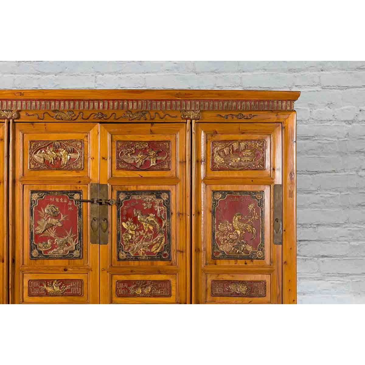 Large Chinese Qing Dynasty 19th Century Cabinet with Hand-Carved and Gilt Panels-11. Asian &amp; Chinese Furniture, Art, Antiques, Vintage Home Décor for sale at FEA Home