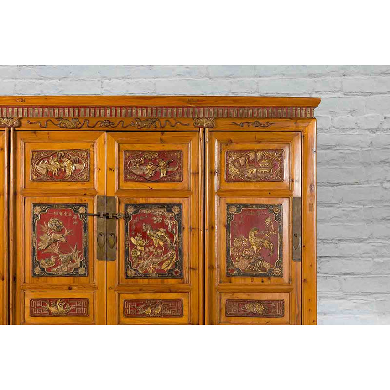 Large Chinese Qing Dynasty 19th Century Cabinet with Hand-Carved and Gilt Panels-YN3856-11. Asian & Chinese Furniture, Art, Antiques, Vintage Home Décor for sale at FEA Home