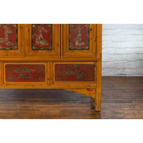 Large Chinese Qing Dynasty 19th Century Cabinet with Hand-Carved and Gilt Panels-YN3856-12. Asian & Chinese Furniture, Art, Antiques, Vintage Home Décor for sale at FEA Home