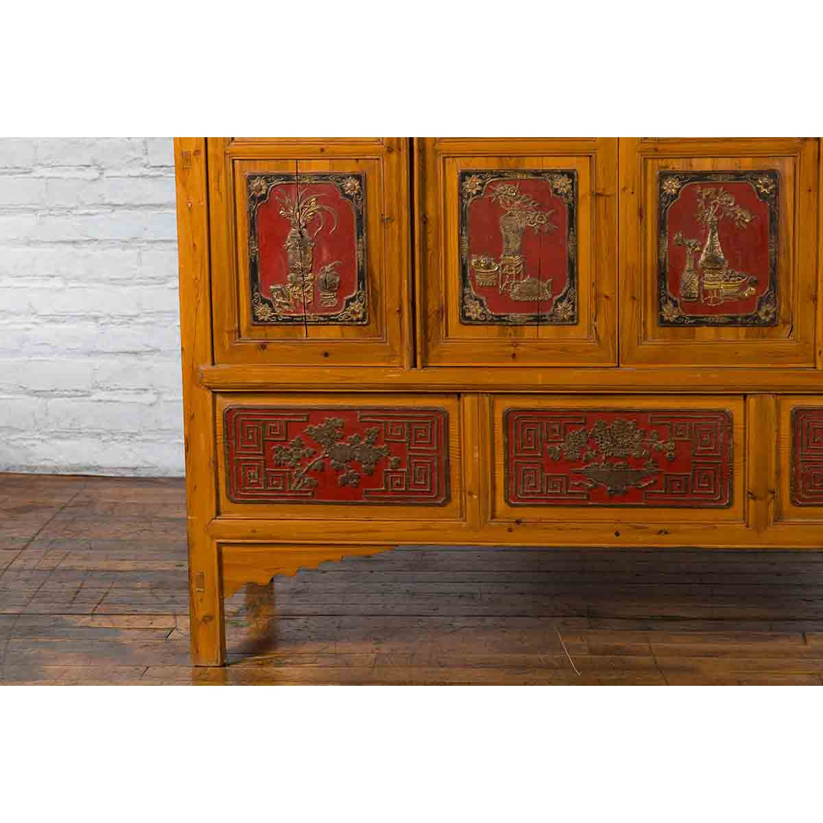 Large Chinese Qing Dynasty 19th Century Cabinet with Hand-Carved and Gilt Panels-14. Asian &amp; Chinese Furniture, Art, Antiques, Vintage Home Décor for sale at FEA Home