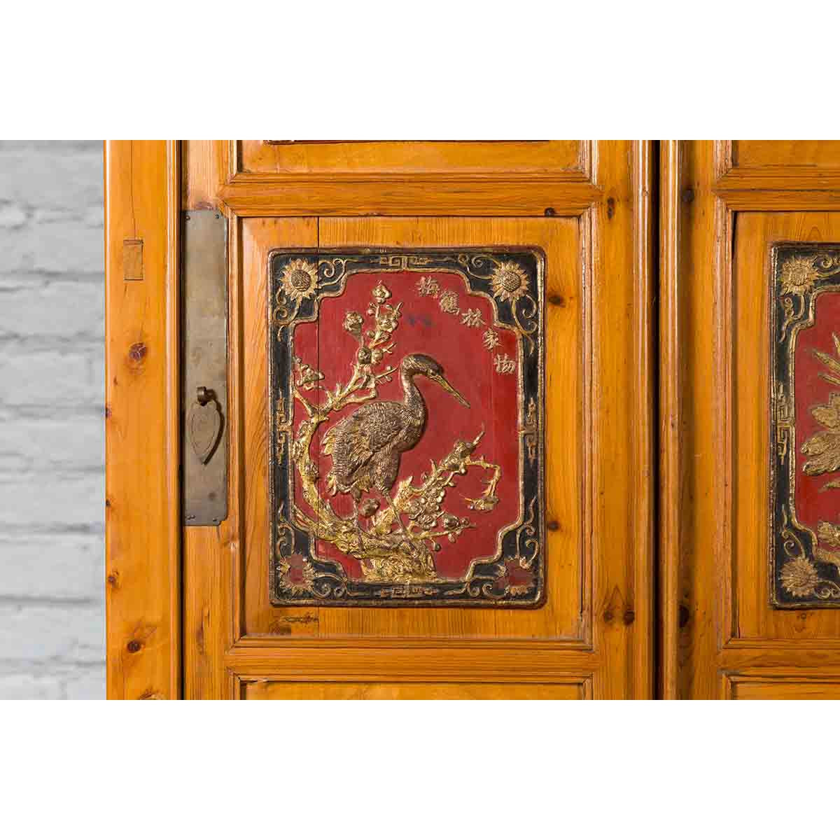 Large Chinese Qing Dynasty 19th Century Cabinet with Hand-Carved and Gilt Panels-15. Asian &amp; Chinese Furniture, Art, Antiques, Vintage Home Décor for sale at FEA Home