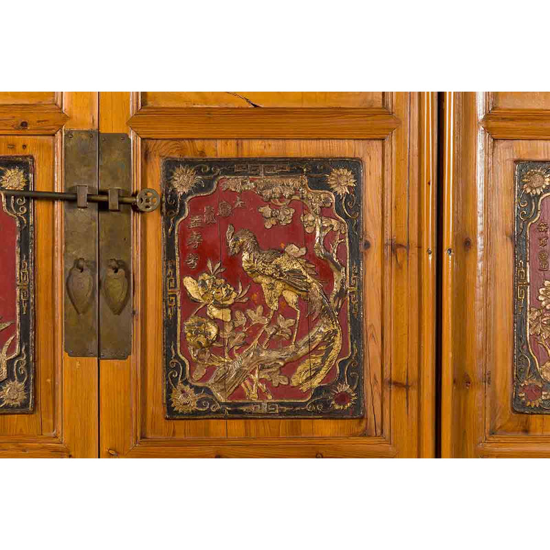 Large Chinese Qing Dynasty 19th Century Cabinet with Hand-Carved and Gilt Panels-YN3856-16. Asian & Chinese Furniture, Art, Antiques, Vintage Home Décor for sale at FEA Home