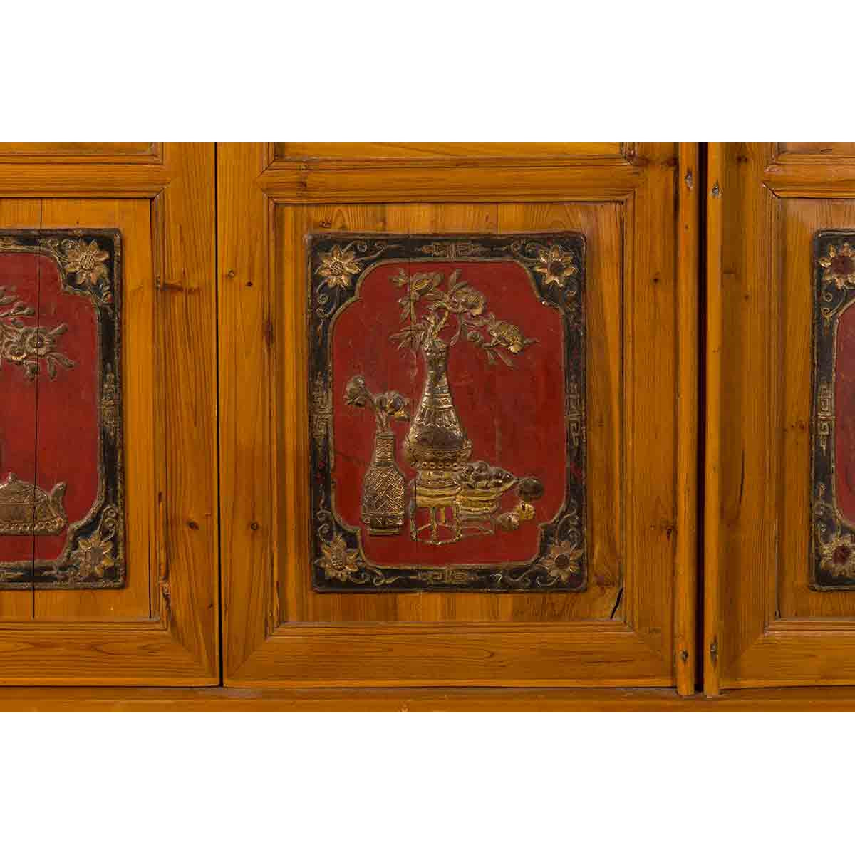 Large Chinese Qing Dynasty 19th Century Cabinet with Hand-Carved and Gilt Panels-17. Asian &amp; Chinese Furniture, Art, Antiques, Vintage Home Décor for sale at FEA Home