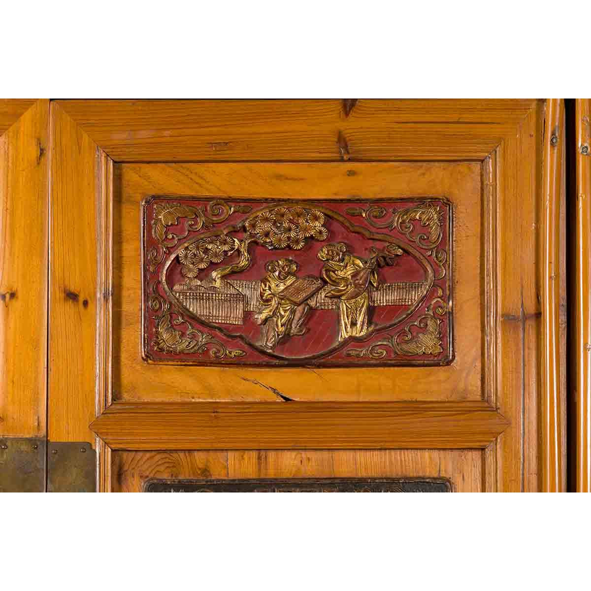 Large Chinese Qing Dynasty 19th Century Cabinet with Hand-Carved and Gilt Panels-18. Asian &amp; Chinese Furniture, Art, Antiques, Vintage Home Décor for sale at FEA Home