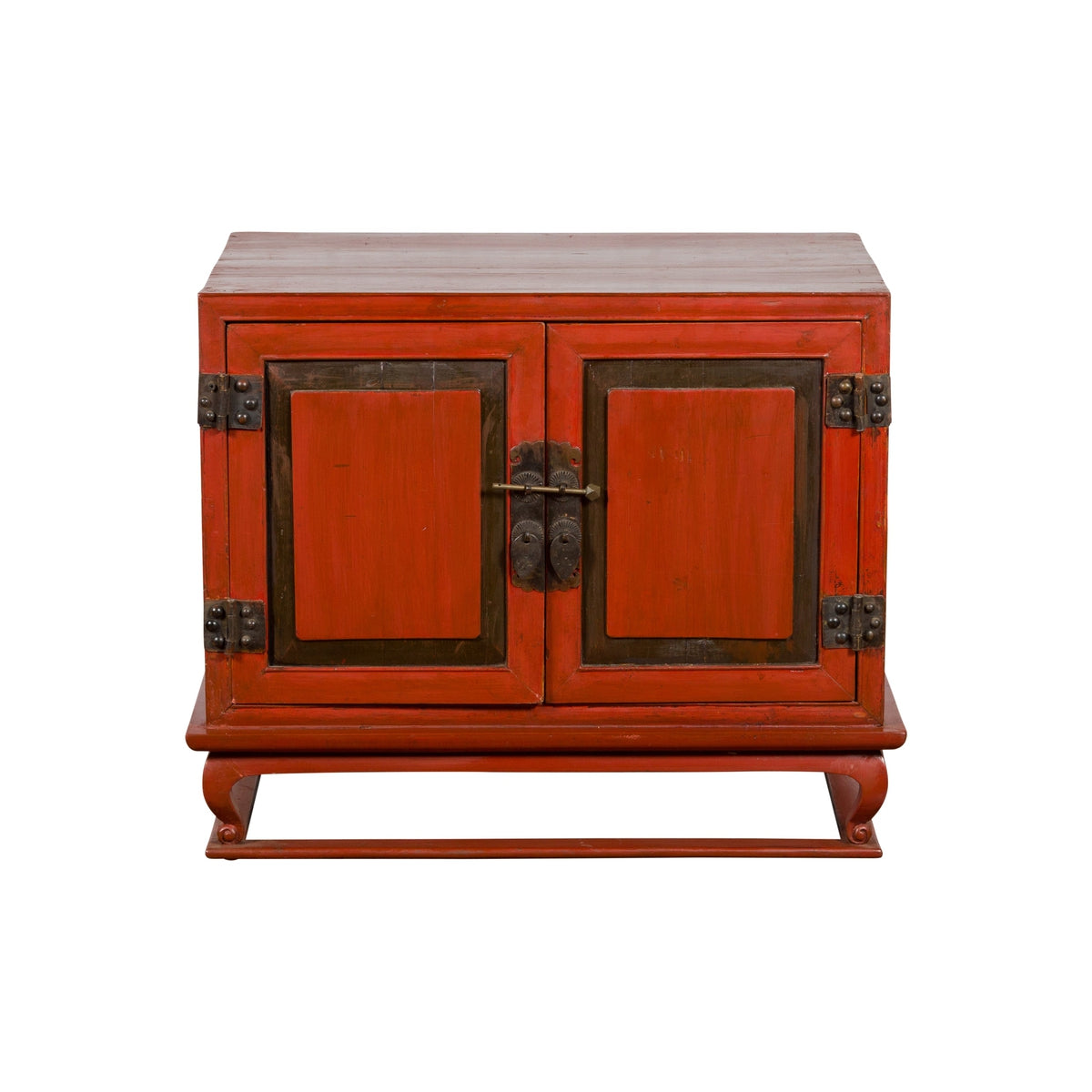 Vintage Chinese Red Lacquer Small Cabinet with Dark Accents and Cabriole Legs-1. Asian & Chinese Furniture, Art, Antiques, Vintage Home Décor for sale at FEA Home