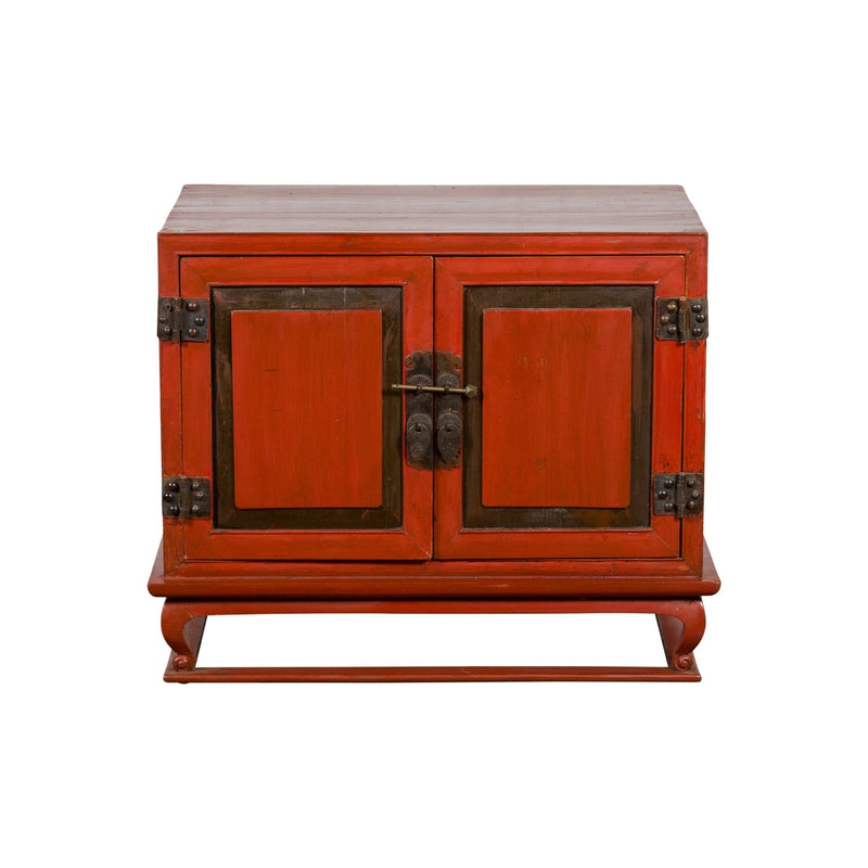 Vintage Chinese Red Lacquer Small Cabinet with Dark Accents and Cabriole Legs-1. Asian & Chinese Furniture, Art, Antiques, Vintage Home Décor for sale at FEA Home