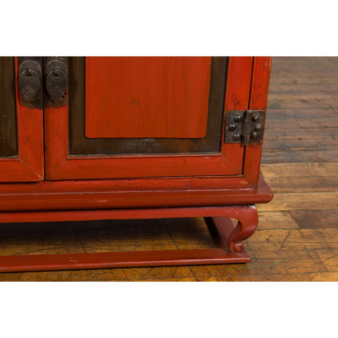 Vintage Chinese Red Lacquer Small Cabinet with Dark Accents and Cabriole Legs-10. Asian & Chinese Furniture, Art, Antiques, Vintage Home Décor for sale at FEA Home