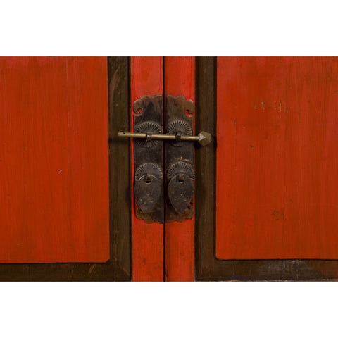 Vintage Chinese Red Lacquer Small Cabinet with Dark Accents and Cabriole Legs-11. Asian & Chinese Furniture, Art, Antiques, Vintage Home Décor for sale at FEA Home