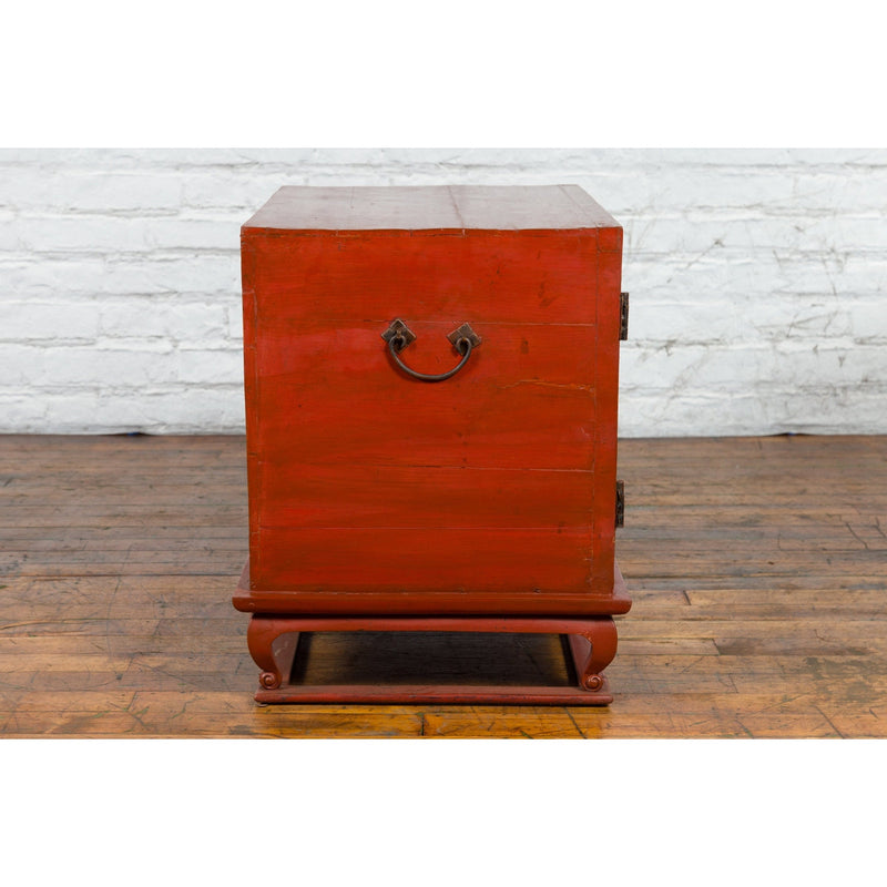 Vintage Chinese Red Lacquer Small Cabinet with Dark Accents and Cabriole Legs-13. Asian & Chinese Furniture, Art, Antiques, Vintage Home Décor for sale at FEA Home