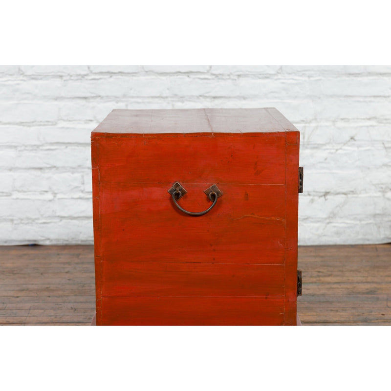 Vintage Chinese Red Lacquer Small Cabinet with Dark Accents and Cabriole Legs-14. Asian & Chinese Furniture, Art, Antiques, Vintage Home Décor for sale at FEA Home
