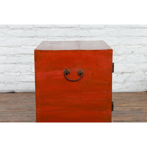 Vintage Chinese Red Lacquer Small Cabinet with Dark Accents and Cabriole Legs-14. Asian & Chinese Furniture, Art, Antiques, Vintage Home Décor for sale at FEA Home