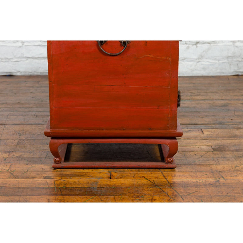 Vintage Chinese Red Lacquer Small Cabinet with Dark Accents and Cabriole Legs-15. Asian & Chinese Furniture, Art, Antiques, Vintage Home Décor for sale at FEA Home