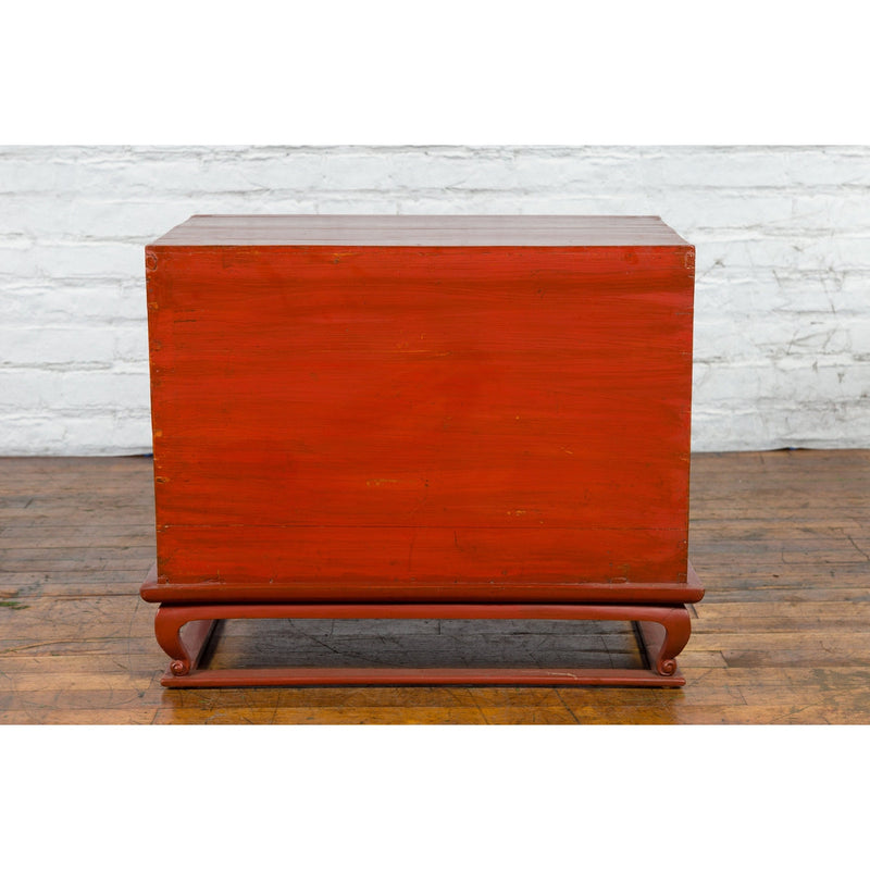 Vintage Chinese Red Lacquer Small Cabinet with Dark Accents and Cabriole Legs-16. Asian & Chinese Furniture, Art, Antiques, Vintage Home Décor for sale at FEA Home