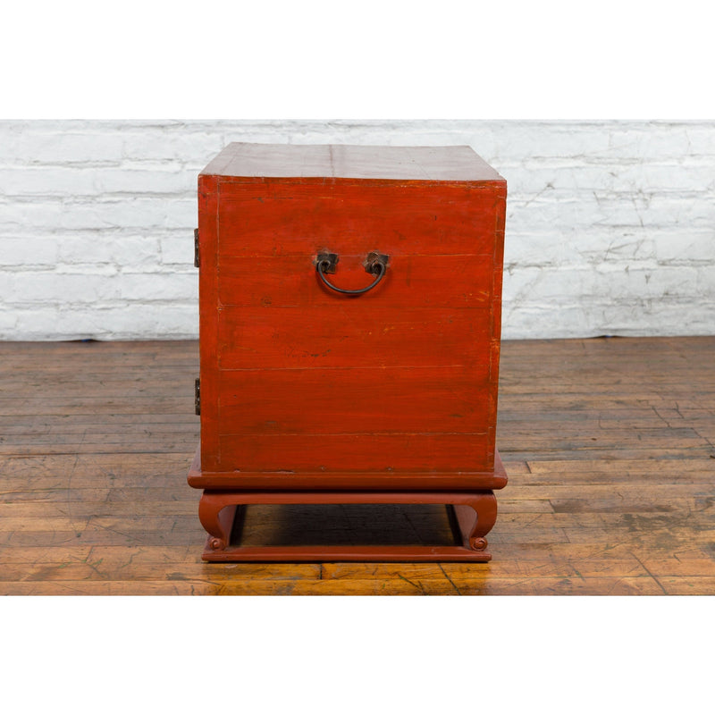 Vintage Chinese Red Lacquer Small Cabinet with Dark Accents and Cabriole Legs-17. Asian & Chinese Furniture, Art, Antiques, Vintage Home Décor for sale at FEA Home