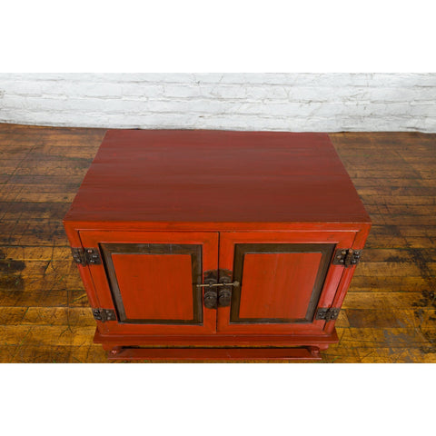 Vintage Chinese Red Lacquer Small Cabinet with Dark Accents and Cabriole Legs-6. Asian & Chinese Furniture, Art, Antiques, Vintage Home Décor for sale at FEA Home