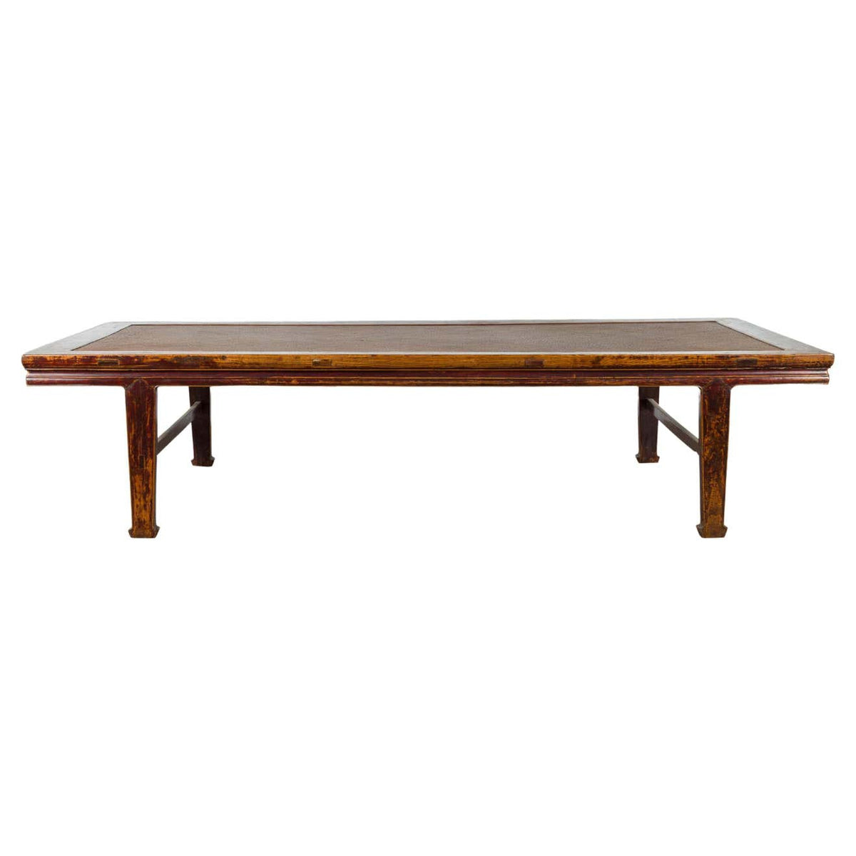 Chinese Qing Dynasty Elm Opium Bed Coffee Table with Rattan Top and Distressing-1. Asian & Chinese Furniture, Art, Antiques, Vintage Home Décor for sale at FEA Home