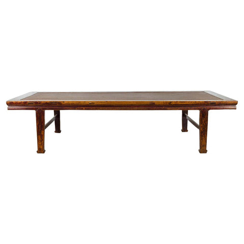 Chinese Qing Dynasty Elm Opium Bed Coffee Table with Rattan Top and Distressing - Antique Chinese and Vintage Asian Furniture for Sale at FEA Home