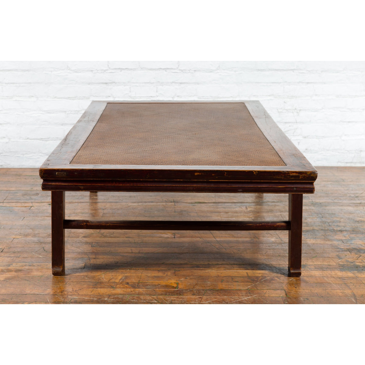Chinese Qing Dynasty Elm Opium Bed Coffee Table with Rattan Top and Distressing-11. Asian &amp; Chinese Furniture, Art, Antiques, Vintage Home Décor for sale at FEA Home