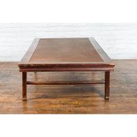 Chinese Qing Dynasty Elm Opium Bed Coffee Table with Rattan Top and Distressing