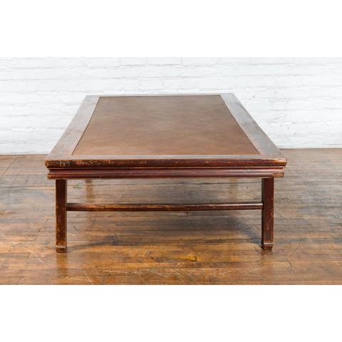 Chinese Qing Dynasty Elm Opium Bed Coffee Table with Rattan Top and Distressing - Antique Chinese and Vintage Asian Furniture for Sale at FEA Home