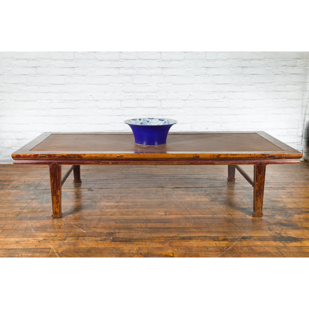 Chinese Qing Dynasty Elm Opium Bed Coffee Table with Rattan Top and Distressing-2. Asian & Chinese Furniture, Art, Antiques, Vintage Home Décor for sale at FEA Home