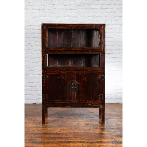 Chinese 19th Century Qing Dynasty Reddish Brown Lacquer Display Cabinet - Antique Chinese and Vintage Asian Furniture for Sale at FEA Home