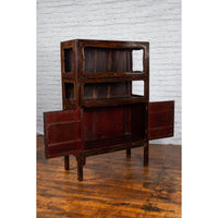 Chinese 19th Century Qing Dynasty Reddish Brown Lacquer Display Cabinet
