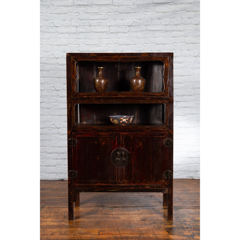 Chinese 19th Century Qing Dynasty Reddish Brown Lacquer Display Cabinet - Antique Chinese and Vintage Asian Furniture for Sale at FEA Home