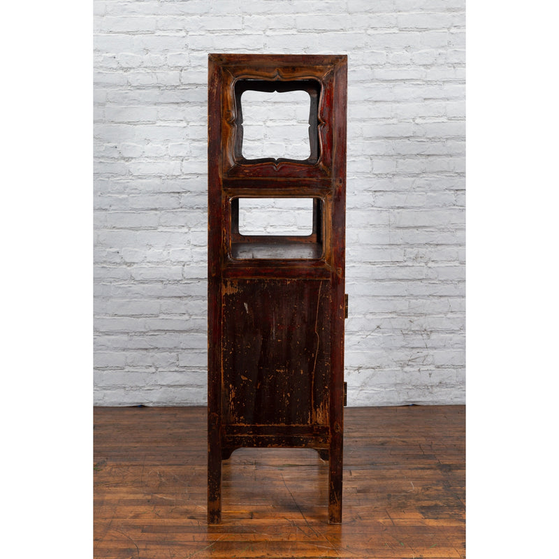 Chinese 19th Century Qing Dynasty Reddish Brown Lacquer Display Cabinet - Antique Chinese and Vintage Asian Furniture for Sale at FEA Home