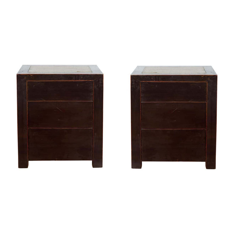 Pair of Antique Chinese Black Lacquer Bedside Cabinets with Ming Dynasty Tops-1. Asian & Chinese Furniture, Art, Antiques, Vintage Home Décor for sale at FEA Home