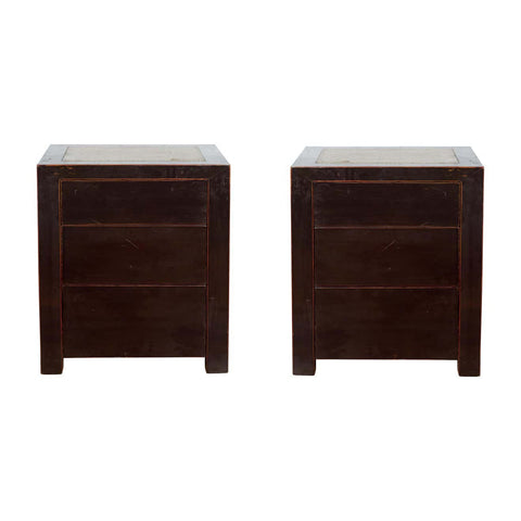Pair of Antique Chinese Black Lacquer Bedside Cabinets with Ming Dynasty Tops-1. Asian & Chinese Furniture, Art, Antiques, Vintage Home Décor for sale at FEA Home