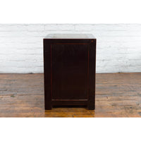Pair of Antique Chinese Black Lacquer Bedside Cabinets with Ming Dynasty Tops