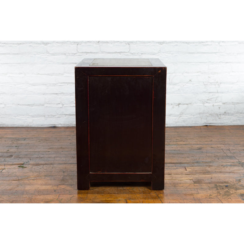 Pair of Antique Chinese Black Lacquer Bedside Cabinets with Ming Dynasty Tops-12. Asian & Chinese Furniture, Art, Antiques, Vintage Home Décor for sale at FEA Home