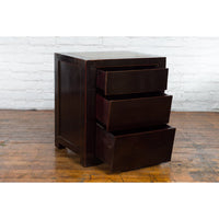 Pair of Antique Chinese Black Lacquer Bedside Cabinets with Ming Dynasty Tops