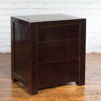 Pair of Antique Chinese Black Lacquer Bedside Cabinets with Ming Dynasty Tops