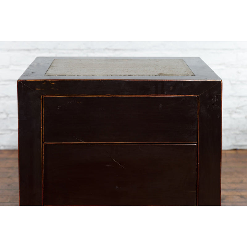 Pair of Antique Chinese Black Lacquer Bedside Cabinets with Ming Dynasty Tops-8. Asian & Chinese Furniture, Art, Antiques, Vintage Home Décor for sale at FEA Home