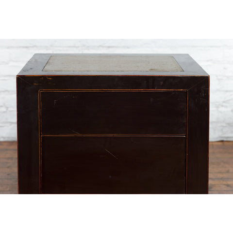 Pair of Antique Chinese Black Lacquer Bedside Cabinets with Ming Dynasty Tops-8. Asian & Chinese Furniture, Art, Antiques, Vintage Home Décor for sale at FEA Home