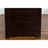 Pair of Antique Chinese Black Lacquer Bedside Cabinets with Ming Dynasty Tops