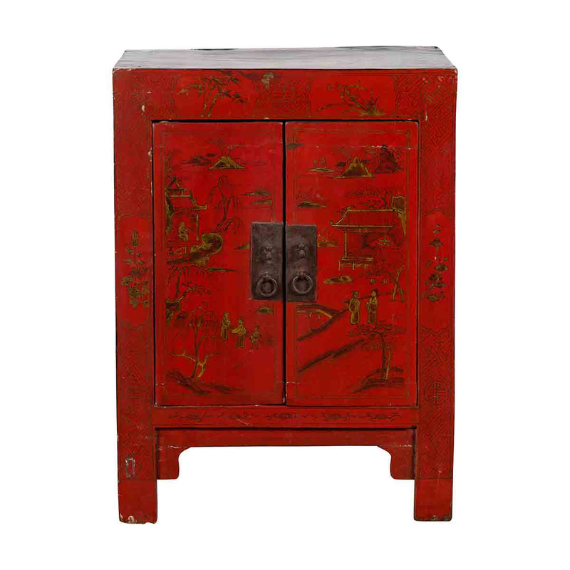 Chinese Qing Dynasty 19th Century Red Lacquer Cabinet with Chinoiserie Décor- Asian Antiques, Vintage Home Decor & Chinese Furniture - FEA Home