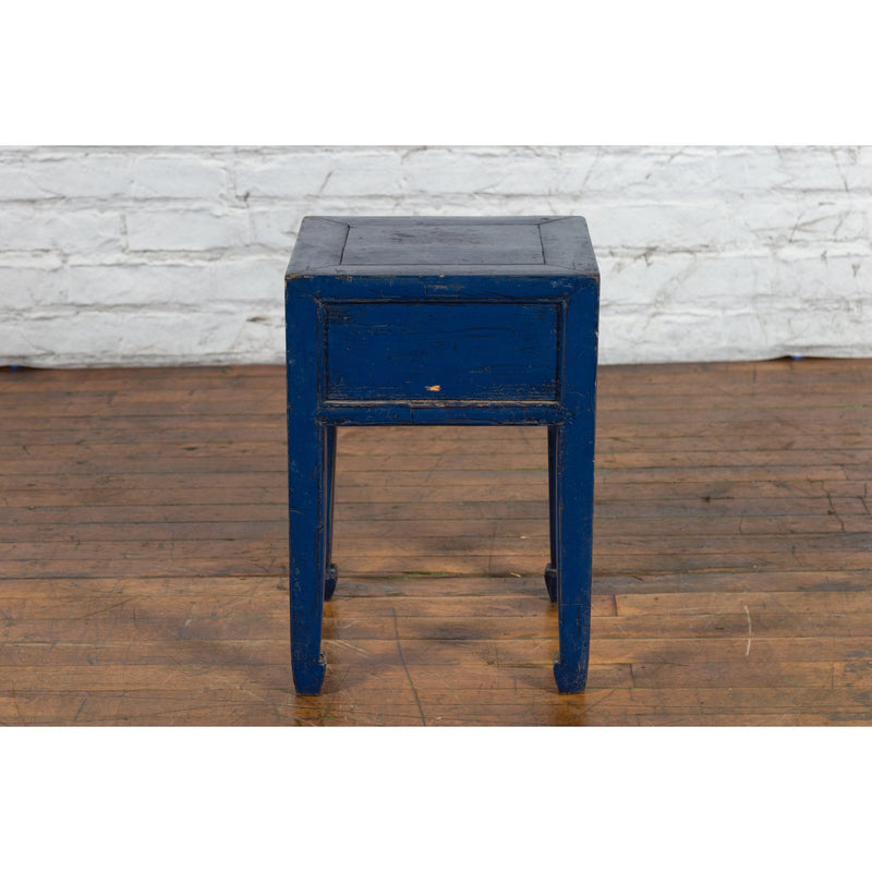 Chinese Ming Dynasty Style Single Drawer Blue Lacquer Table with Horse Hoof Legs - Antique Chinese and Vintage Asian Furniture for Sale at FEA Home