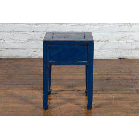 Chinese Ming Dynasty Style Single Drawer Blue Lacquer Table with Horse Hoof Legs - Antique Chinese and Vintage Asian Furniture for Sale at FEA Home