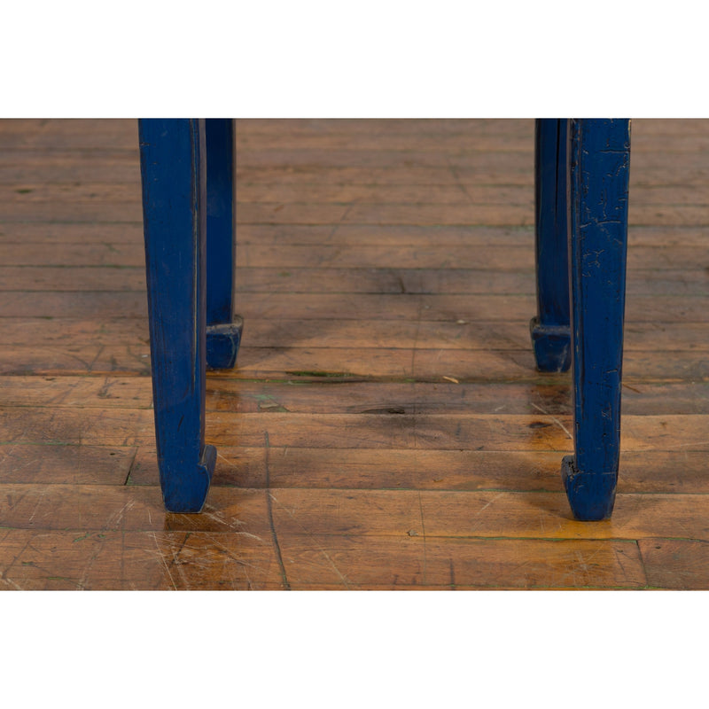 Chinese Ming Dynasty Style Single Drawer Blue Lacquer Table with Horse Hoof Legs - Antique Chinese and Vintage Asian Furniture for Sale at FEA Home